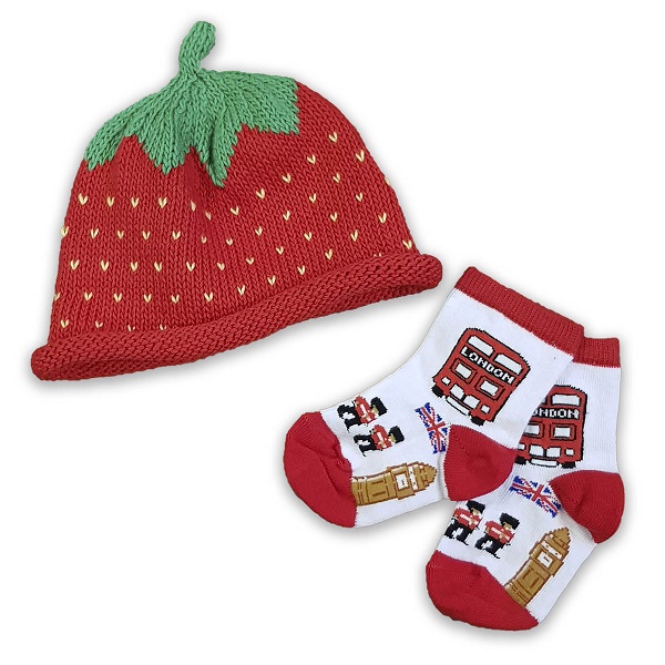 Strawberry Hat & London Socks (0-6months/6-12mth/1-2years) £24